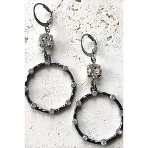 NEW VB & CO. women's crystal hoop earrings in gun metal